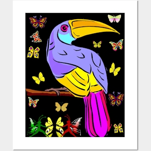 Comic Animation Abstract Toucan and Butterflies Pop Art Print Posters and Art